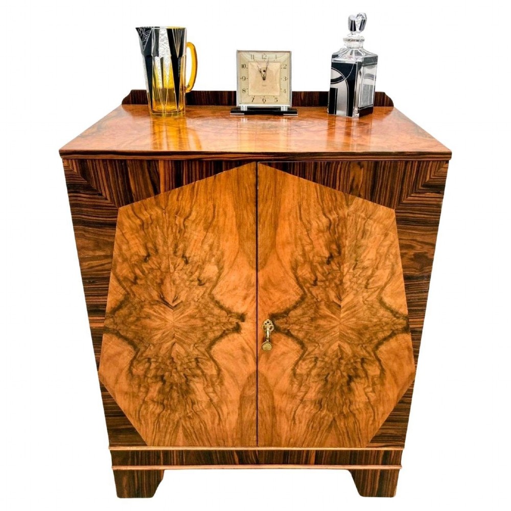 impressive art deco geometric walnut linen cupboard c1930