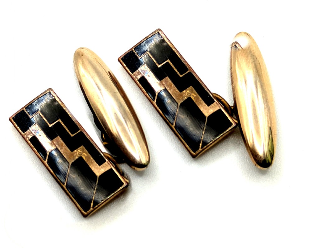 art deco modernist matching pair of rose gold tone gents cufflinks c1930