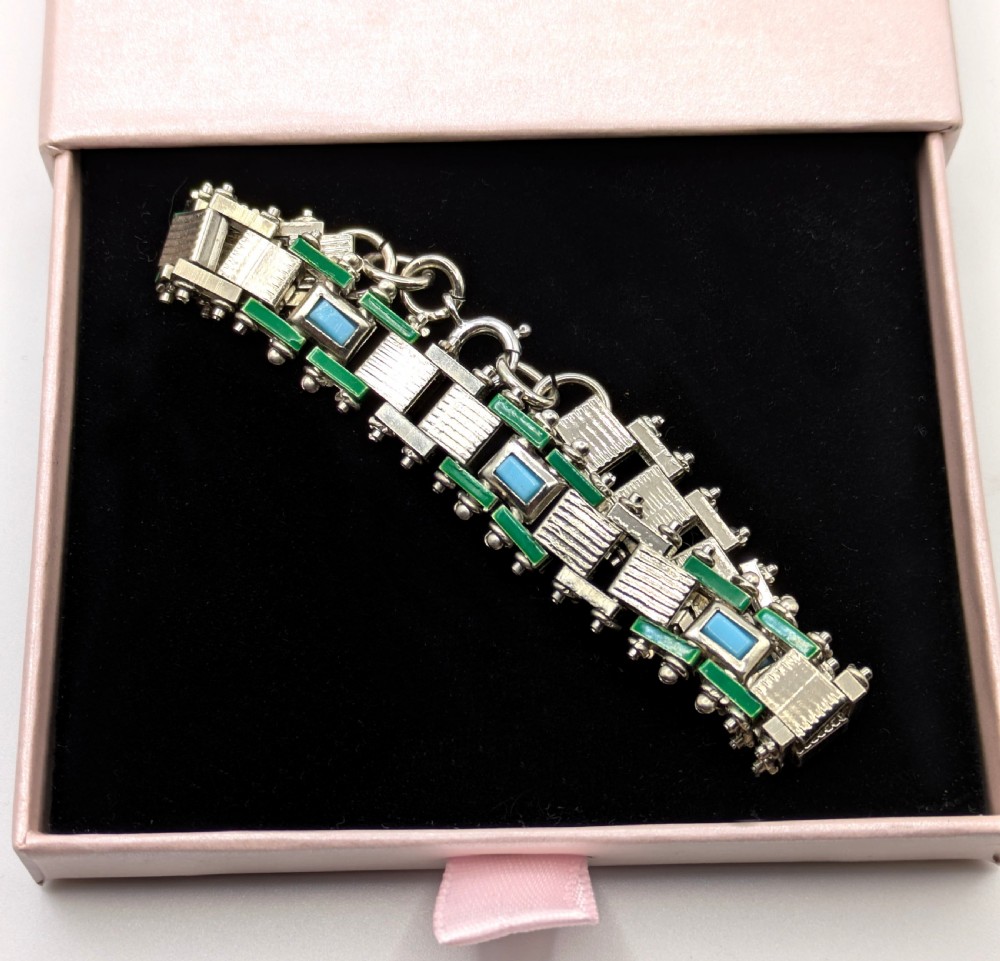 art deco chrome enamel ladies bracelet by jakob bengel c1930