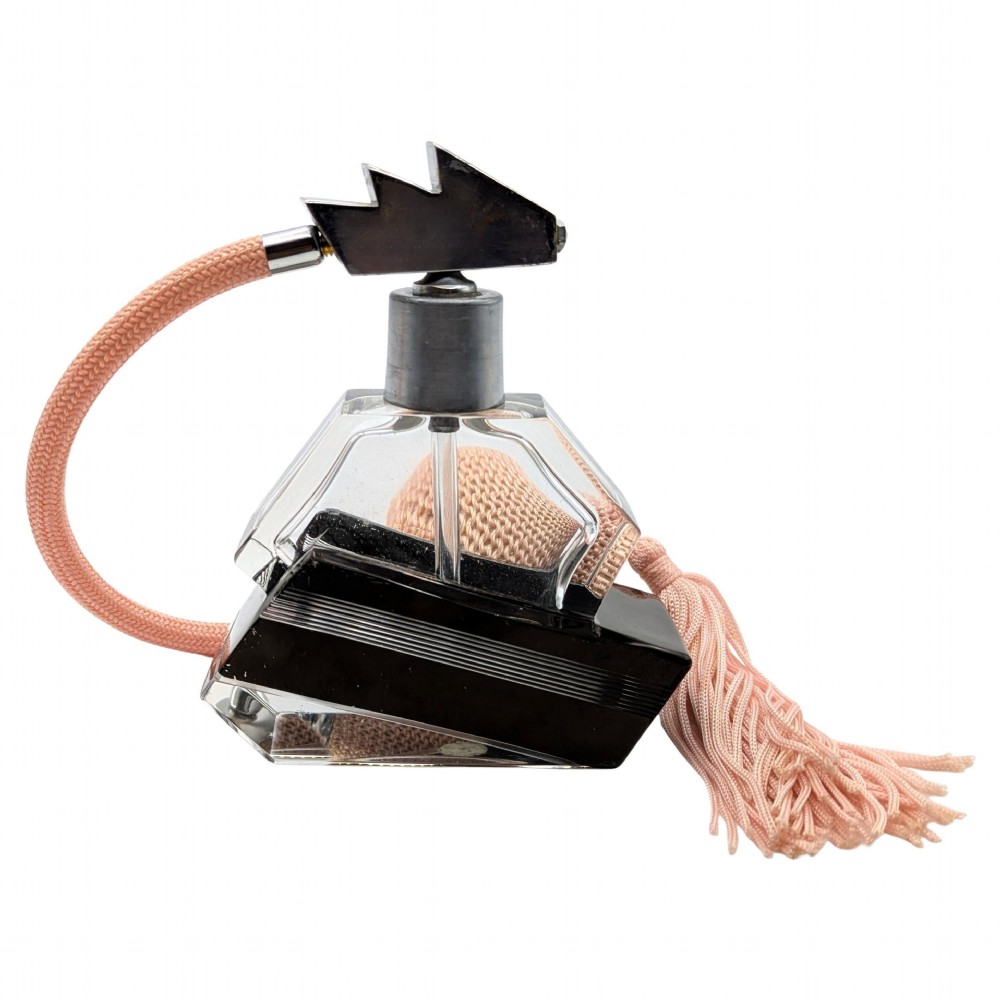 art deco enamelled glass chrome geometric perfume atomiser c1930