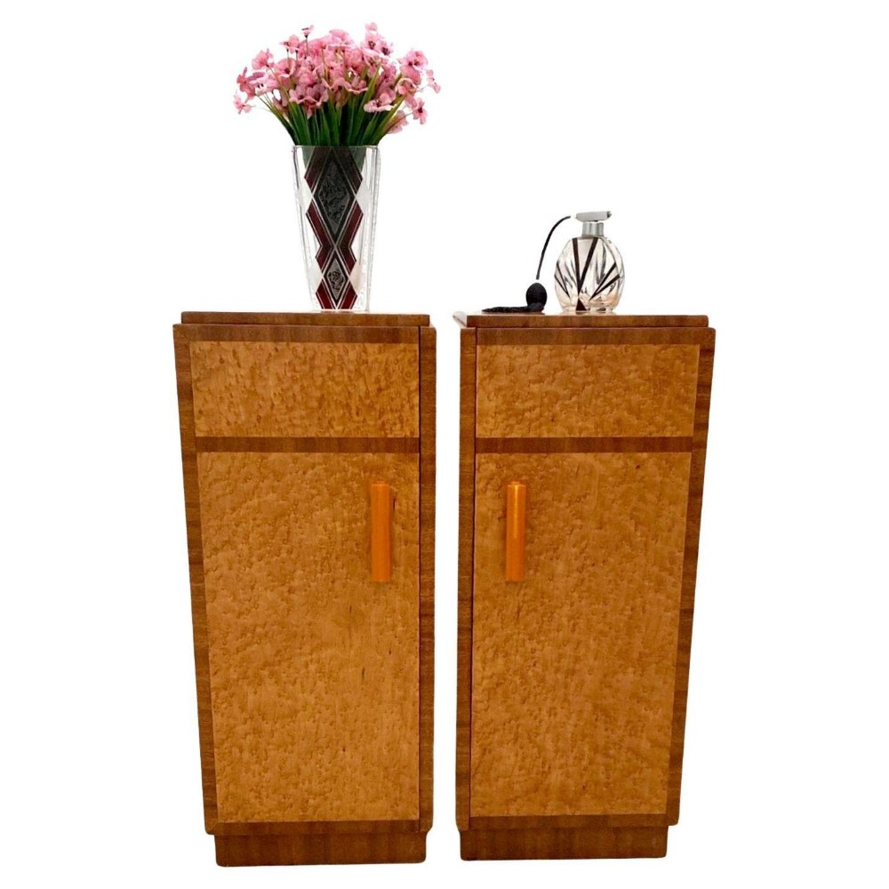 art deco pair of matching bedside cabinets in blonde maple circa 1930s