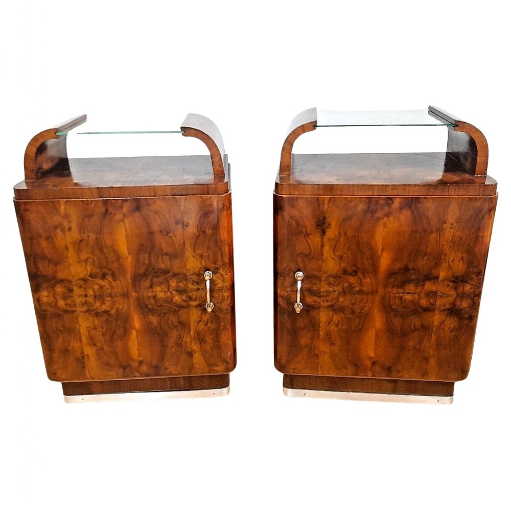 art deco italian pair of matching bedside table nightstands in walnut c1930