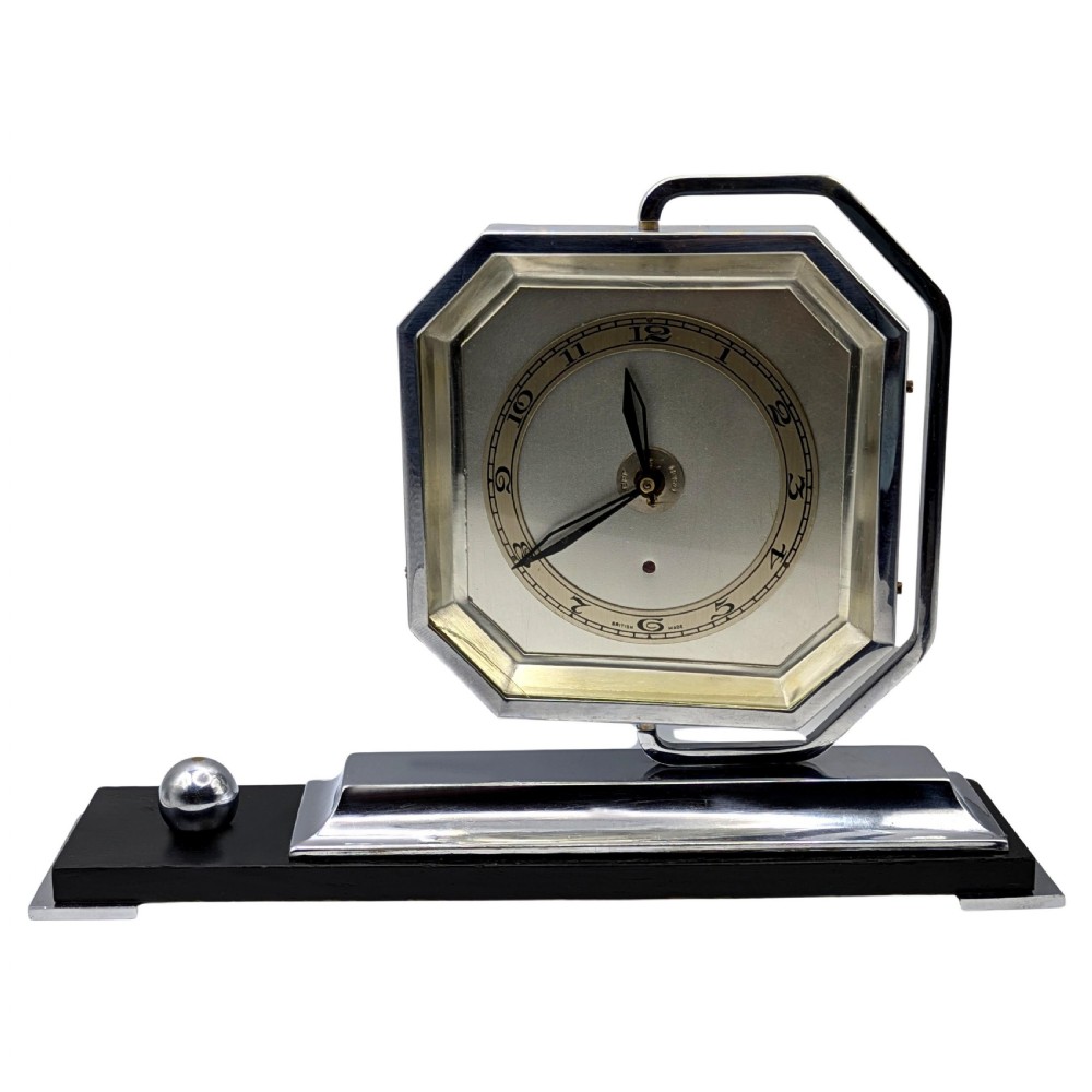 art deco stylish desk clock 8 day movement english c1930s