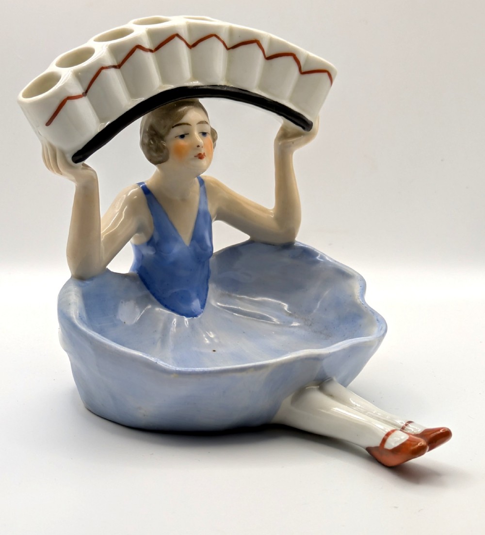 art deco porcelain flapper girl half doll cigarette striker french c1930