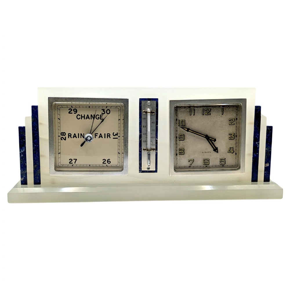 art deco onyx clock barometer and thermometer england c1930