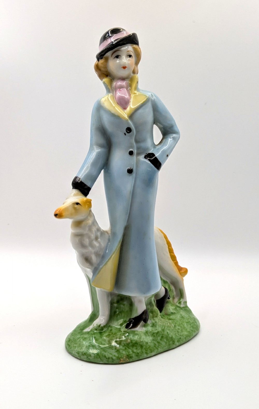 art deco ceramic lady with her beloved dog c1930