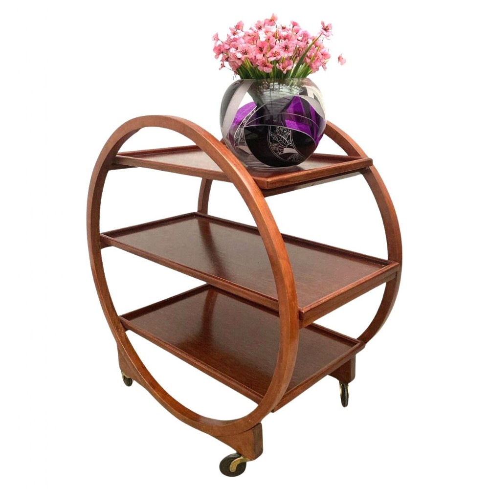 art deco circular walnut drinks bar cart trolley english 1930s
