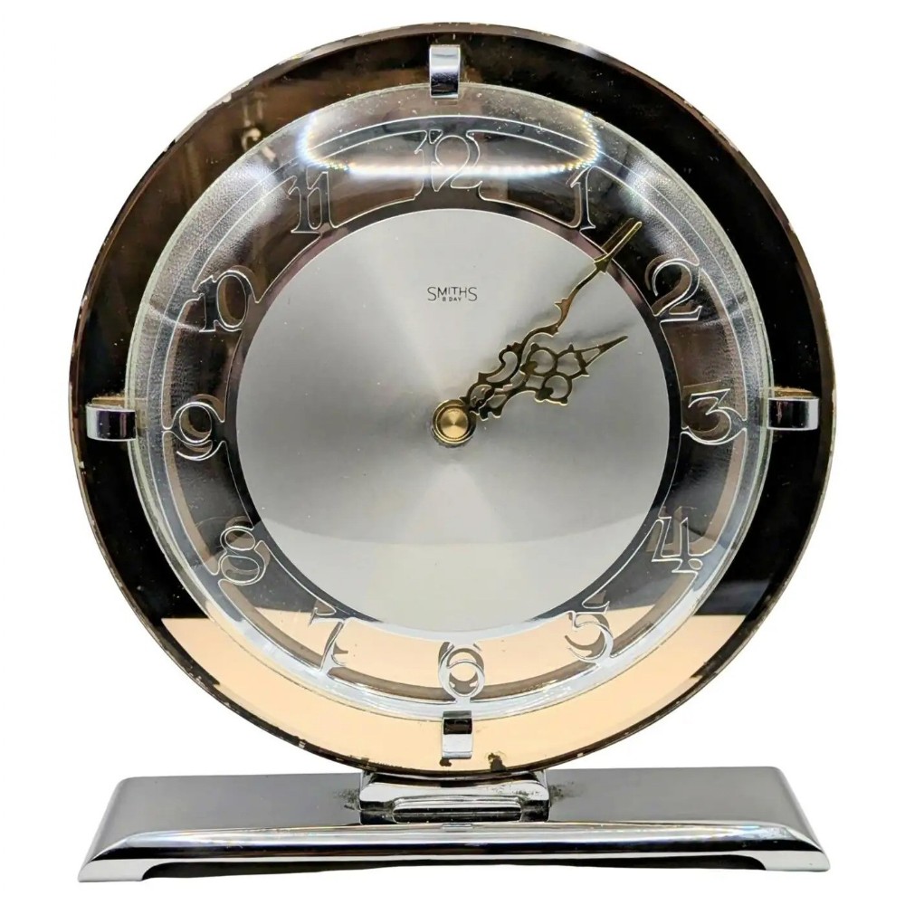 art deco peach mirror glass mantle clock by smiths clock company c1930