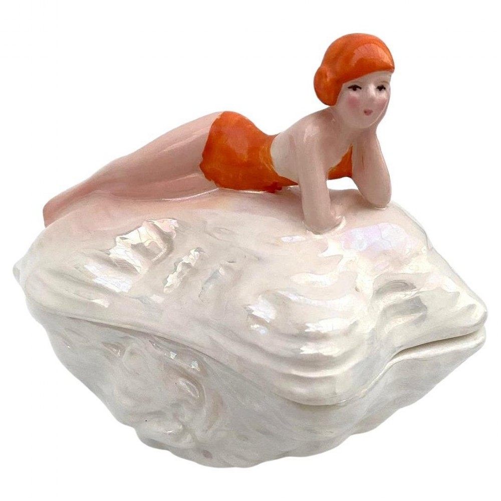 art deco style bather on shell trinket box c1977