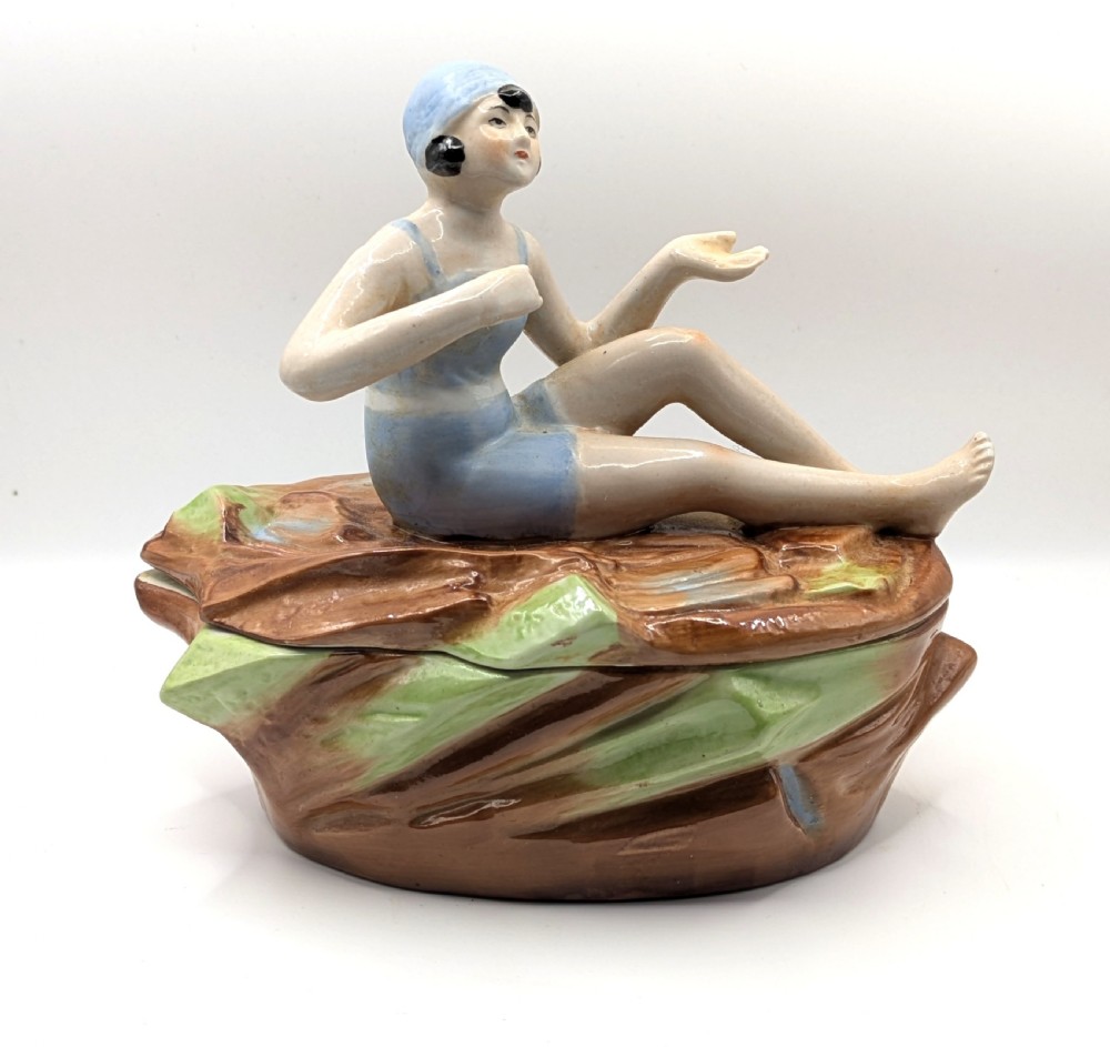 art deco half doll bathing belle trinket box c1930 germany dpe