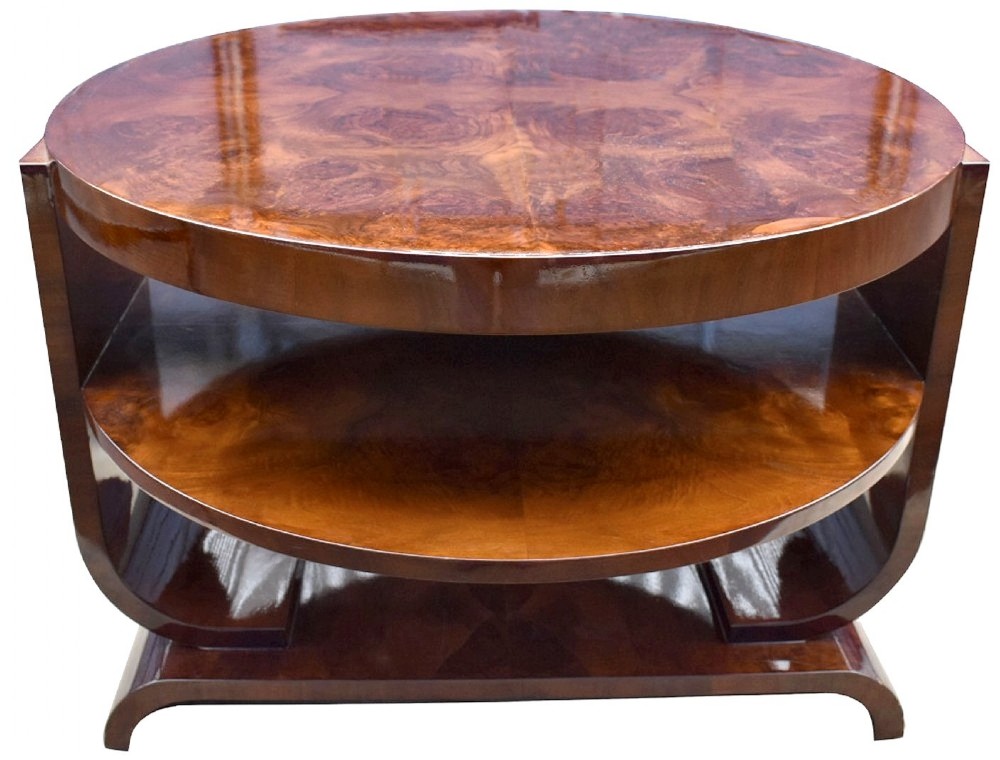 spectacular art deco high end two tier walnut table c1930