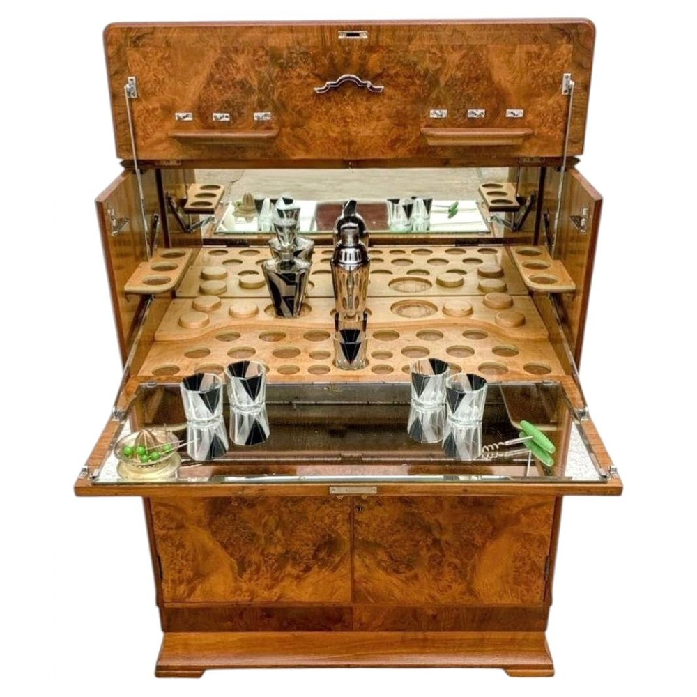 art deco figured walnut cocktail drinks cabinet c1930