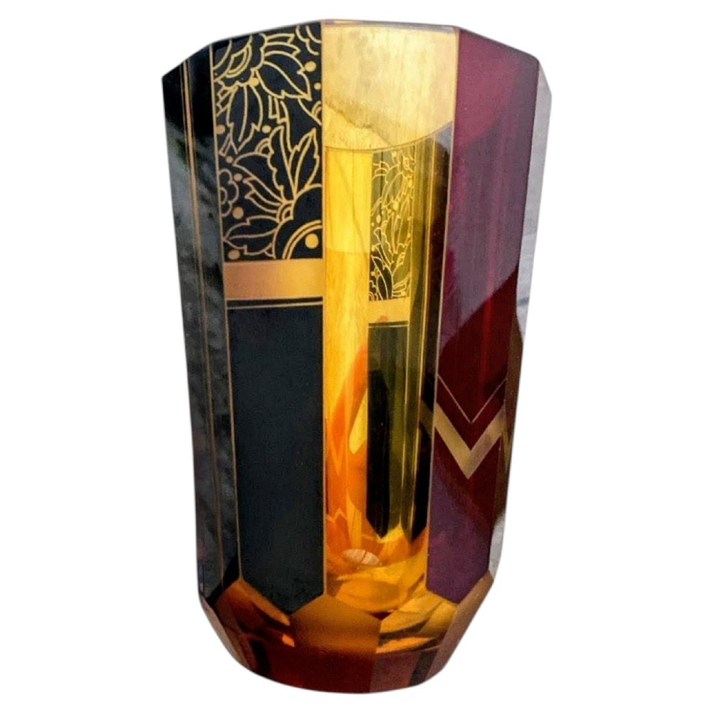 art deco large czech amber glass vase by karl palda c1930