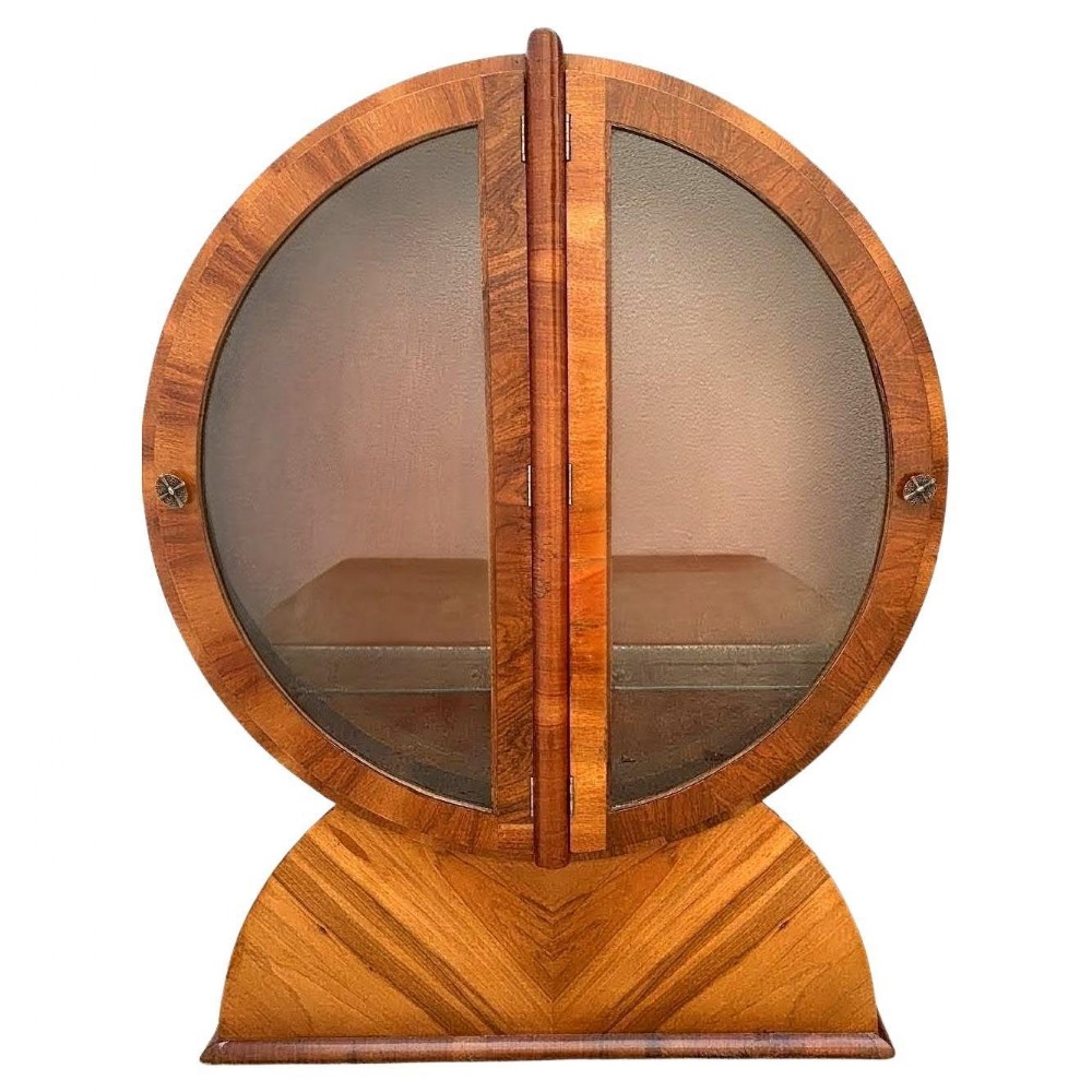 spectacular art deco walnut display cabinet c1930