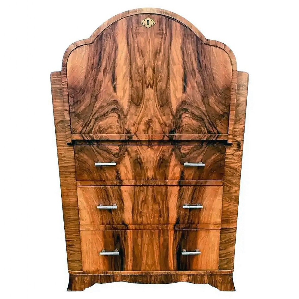 art deco burl walnut cloud shaped writing bureau english c1930