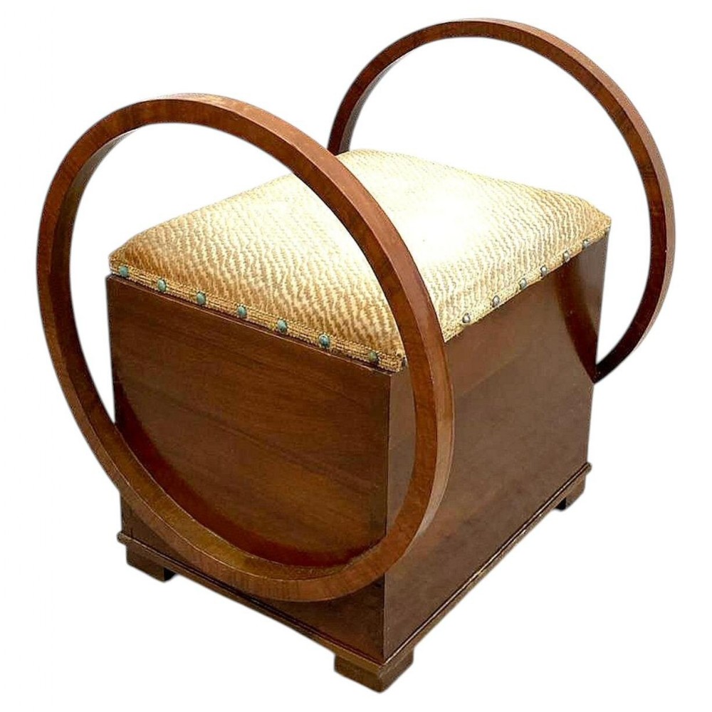 art deco walnut dressing piano stool with storage england c1930