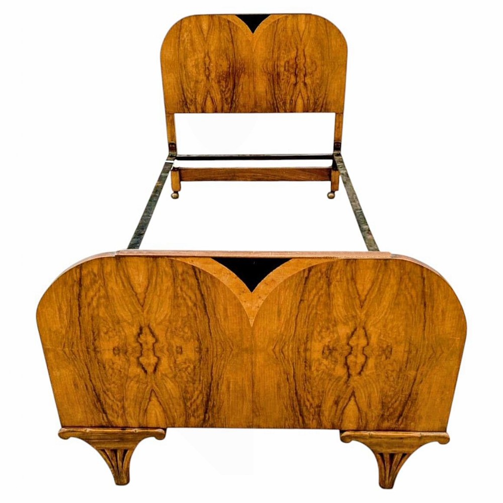 art deco single satinwood walnut blonde bed c1930