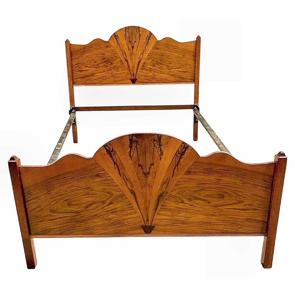 art deco fan shaped walnut double bed 1930