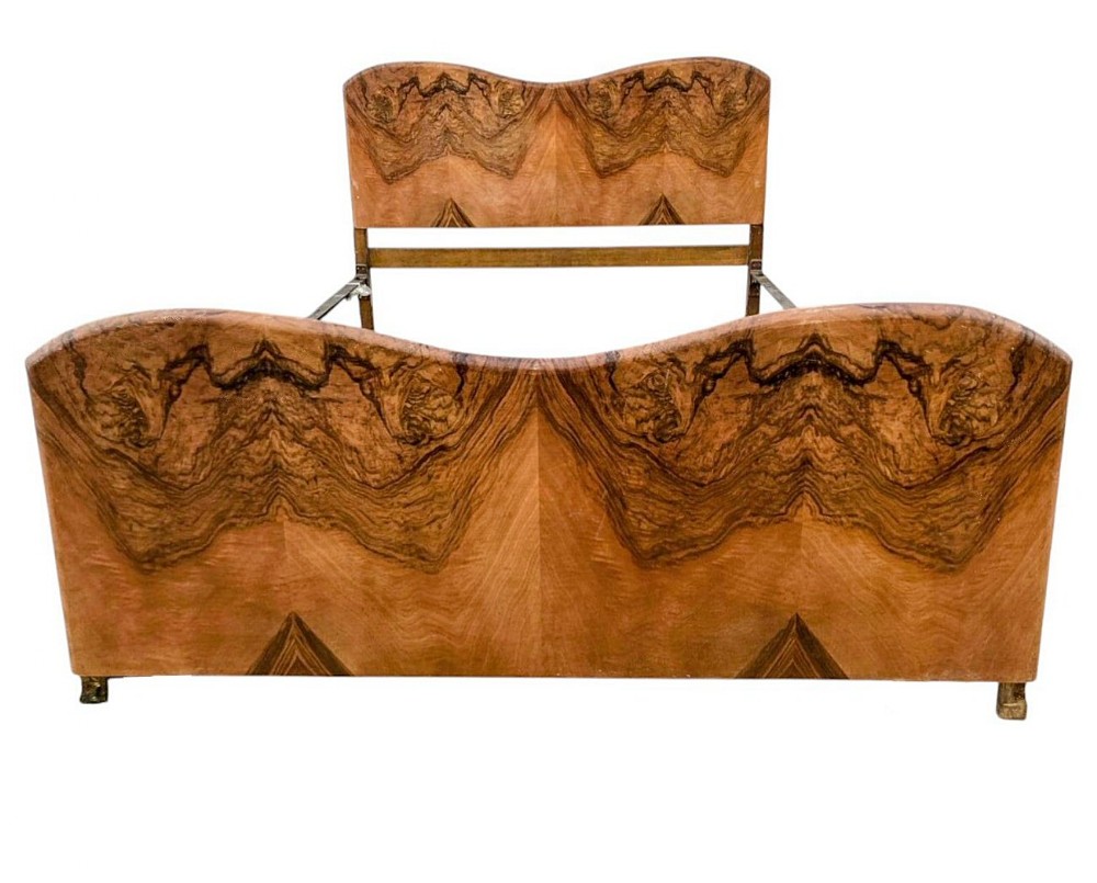 art deco heavily figured double walnut bed c1930