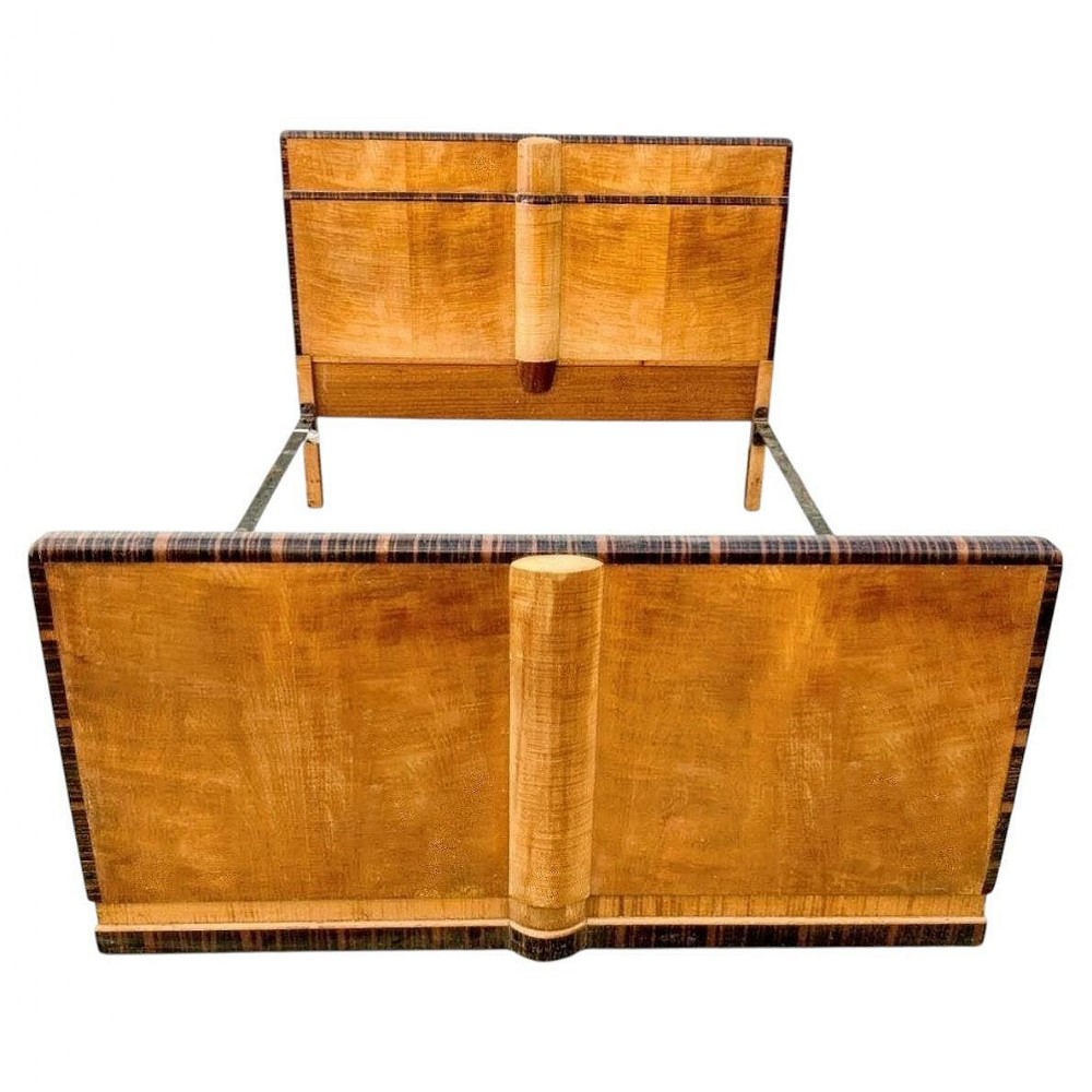art deco satinwood macassar blonde double bed c1930
