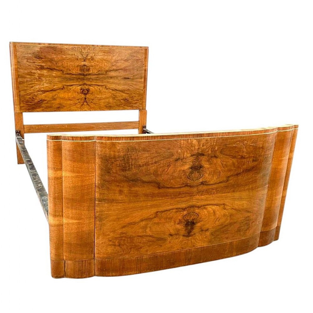art deco figured walnut double bed c1930's