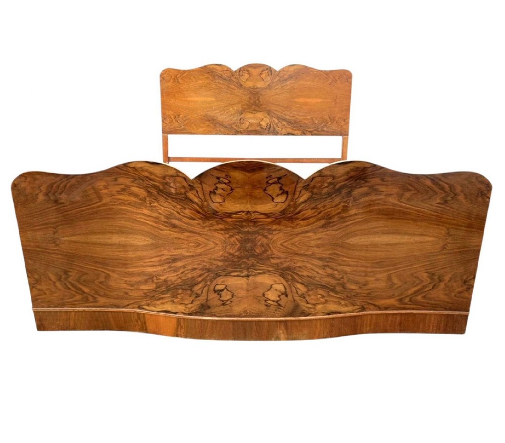 art deco curvaceous figured walnut double bed c1930's