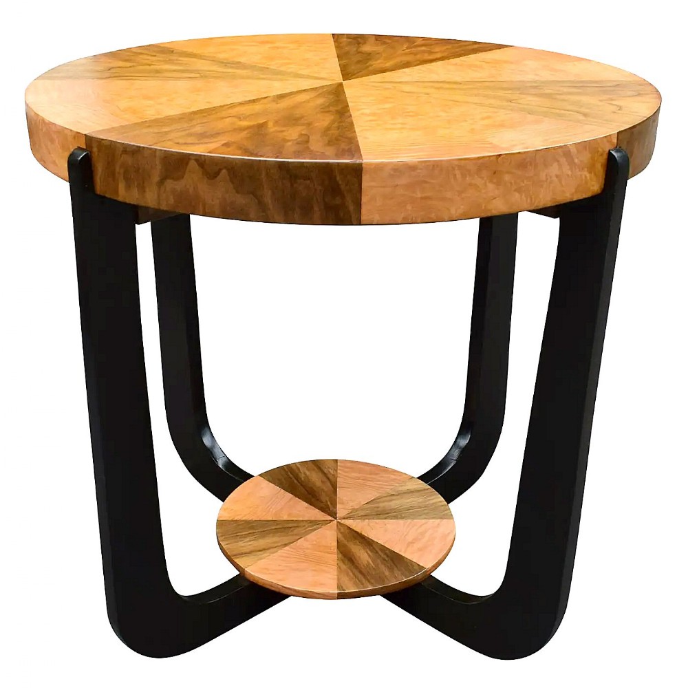 art deco twotier occasional table in walnut maple circa 1930