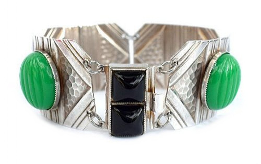 art deco chromium enamel glass bracelet c1930
