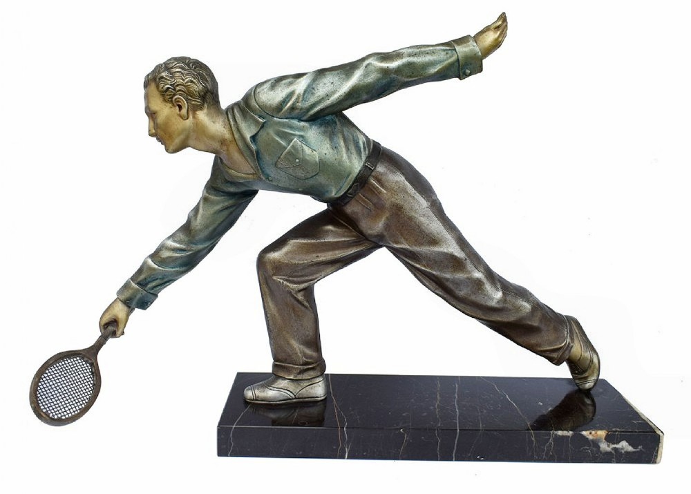 huge art deco male figure tennis player french c1930