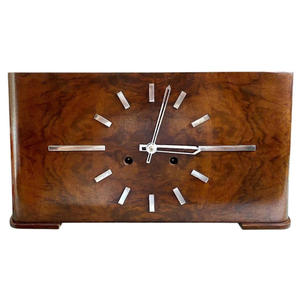 impressive large art deco walnut chiming mantel clock by haller c1935