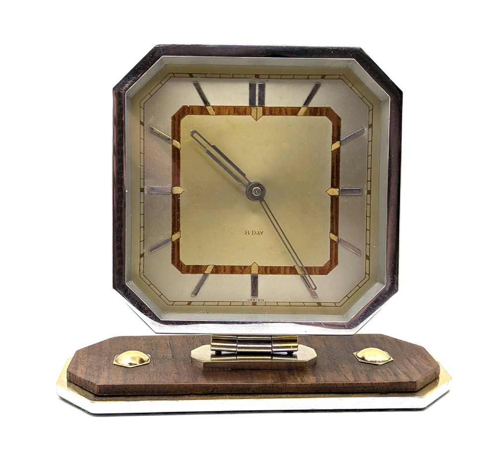 art deco chrome 8 day desk clock with mauthe movement fully serviced c1930