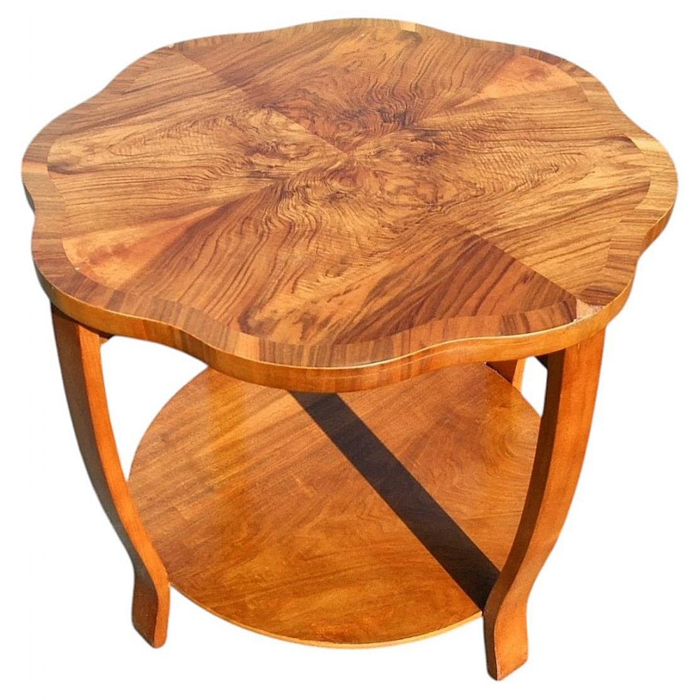 gorgeous art deco two tier figured walnut coffee table english c1930