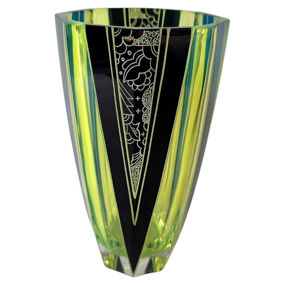 spectacular art deco uranium glass vase by karl palda c1930