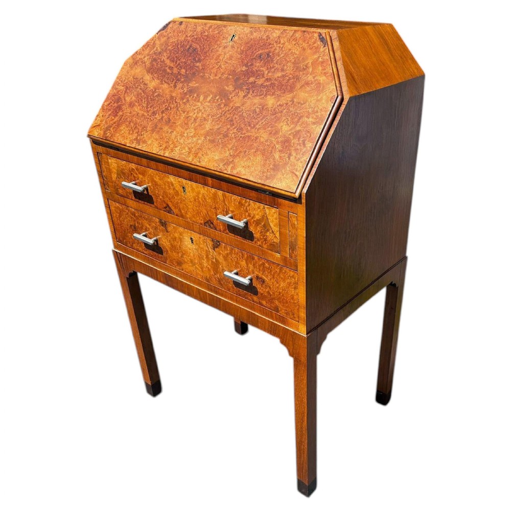 art deco walnut writing desk bureau english c1930