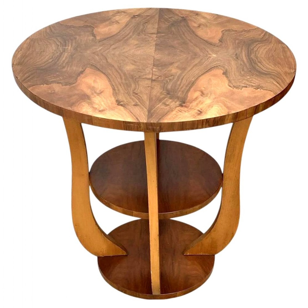art deco walnut three tier occasional centre table french c1930