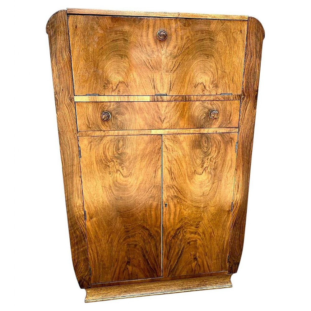 art deco figured walnut cocktail drinks cabinet c1930