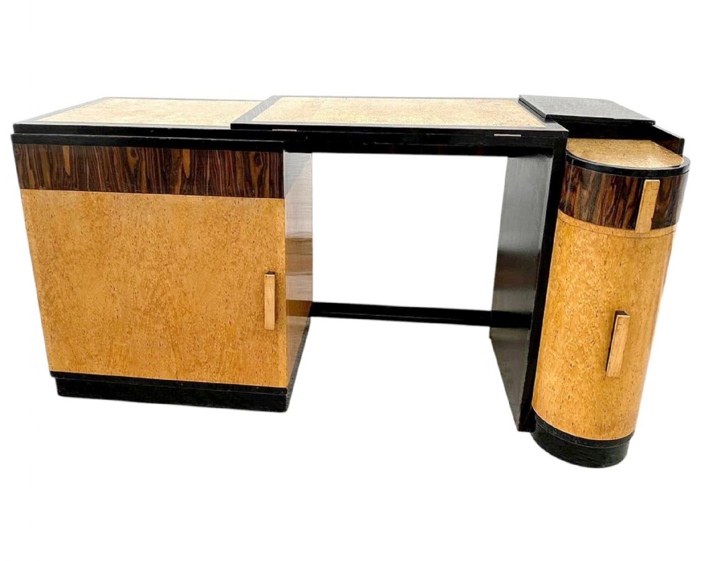 spectacular art deco maple and macassar desk c1930