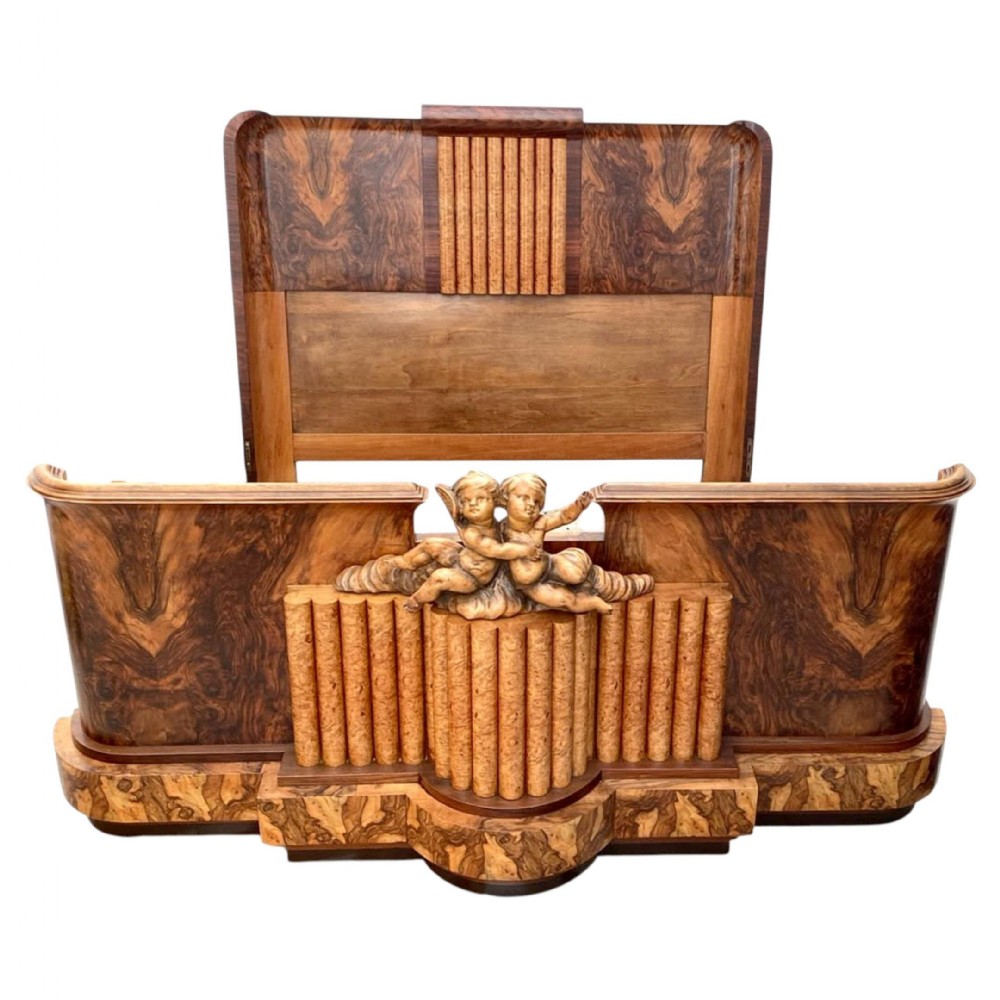 spectacular art deco walnut super king size bed italian c1930