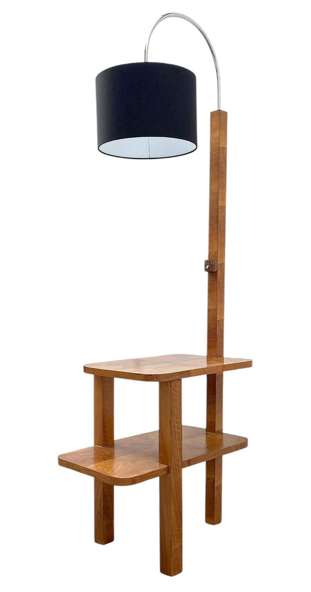 stylish art deco walnut floor lamp with two tier table english c1930