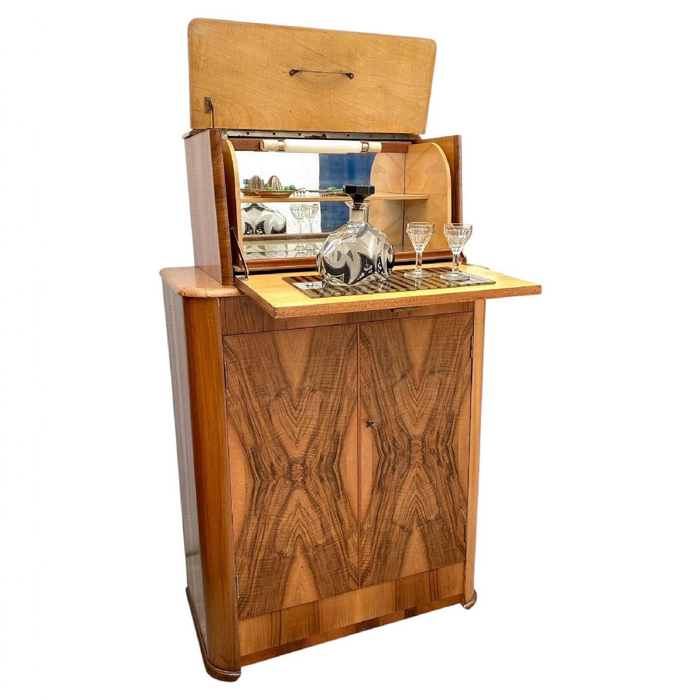 art deco stylish upright walnut drinks cocktail cabinet english c1930