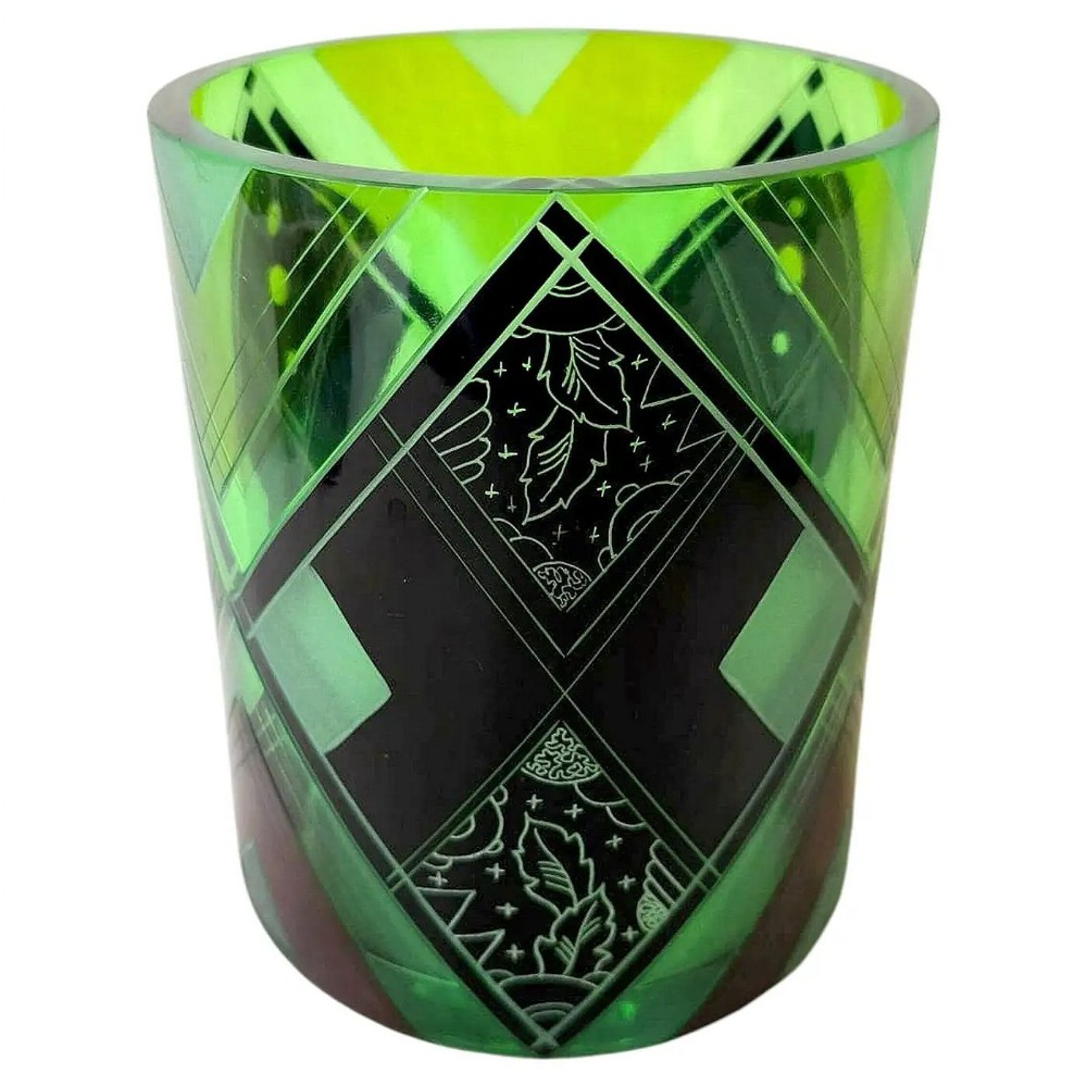 spectacular art deco uranium round glass vase by karl palda c1930
